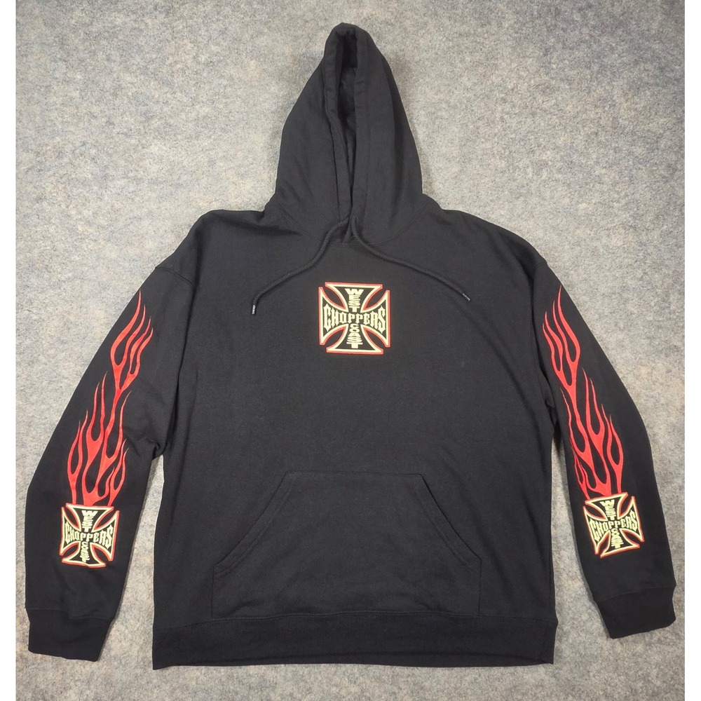 West Coast Choppers Jesse James Flame Hoodie Black XL Biker Motorcycle NEW